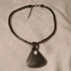 Silver Necklace with Textured Pendant
